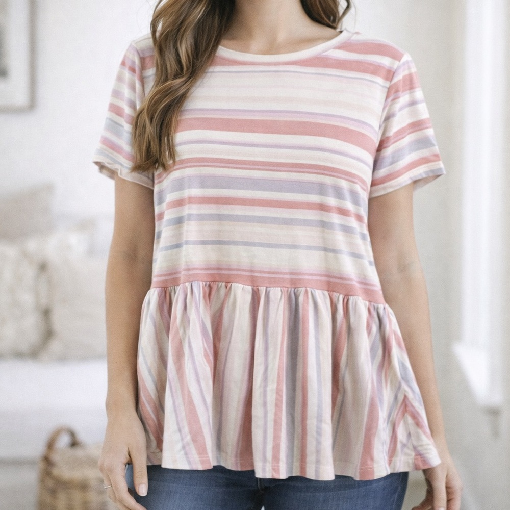 Forever 21 Pink and White Striped Peplum Top